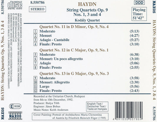 Joseph Haydn - Kodály Quartet : String Quartets Op. 9, Nos. 1, 3 And 4 (CD, Album)