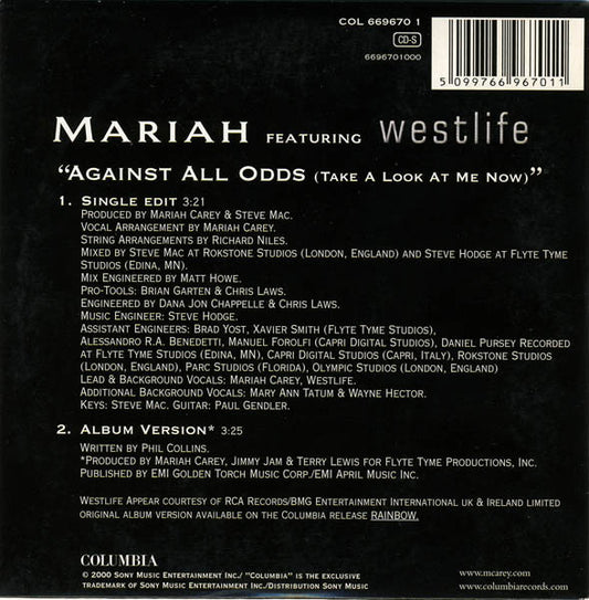 Mariah Carey Featuring Westlife : Against All Odds (Take A Look At Me Now) (CD, Single, Car)