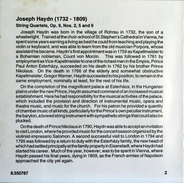 Joseph Haydn, Kodály Quartet : String Quartets Op. 9 Nos. 2, 5 And 6 (CD, Album, RE)