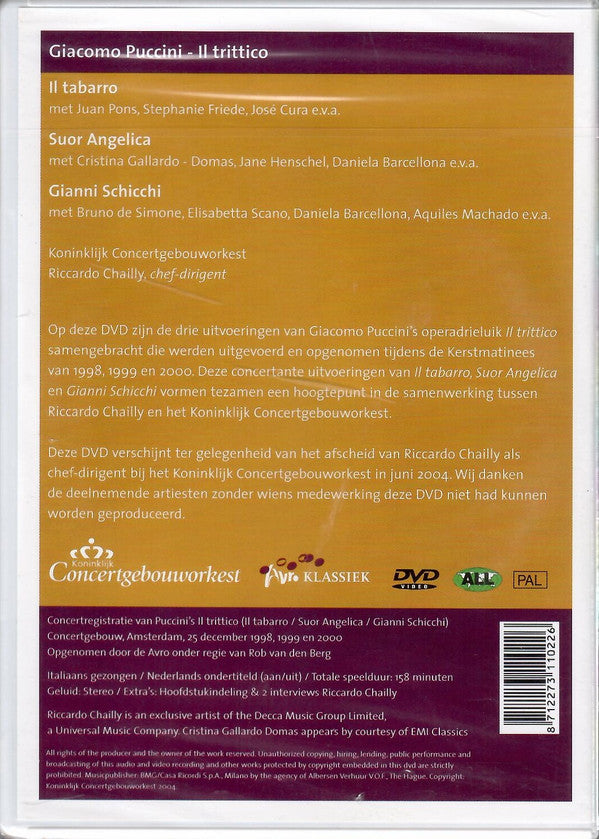 Giacomo Puccini, Riccardo Chailly, Concertgebouworkest : Il Trittico (DVD-V, PAL, All)