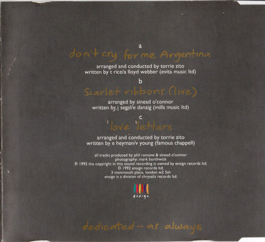 Sinéad O'Connor : Don't Cry For Me Argentina (CD, Maxi)