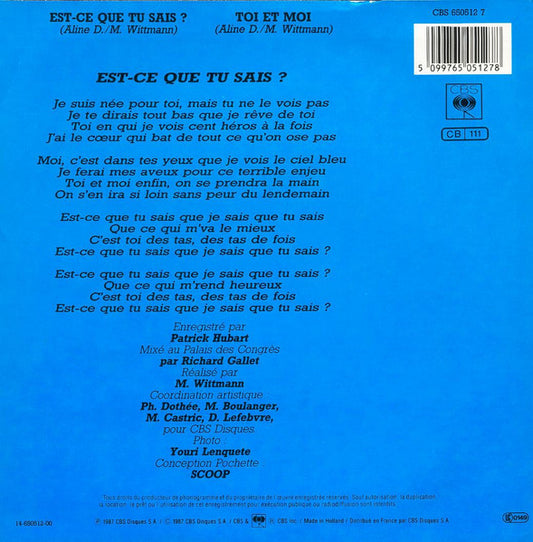 Aline (3) : Est-ce Que Tu Sais? (7", Single)