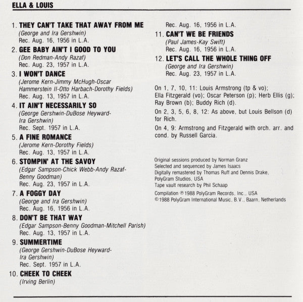 Ella Fitzgerald / Louis Armstrong : Ella Fitzgerald & Louis Armstrong (CD, Comp)