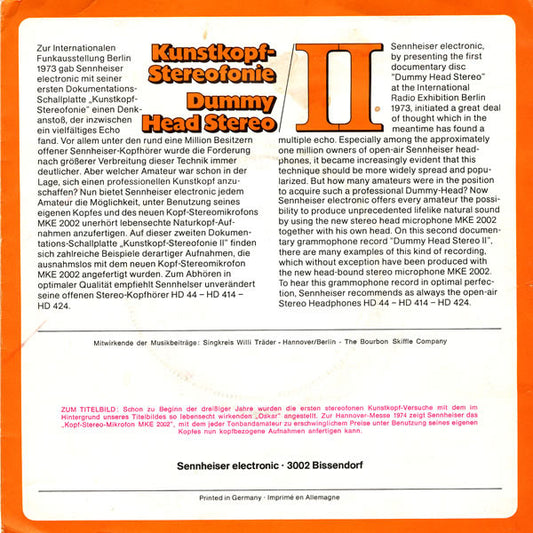 No Artist, Singkreis Willi Träder, Bourbon Skiffle Company : Kunstkopf-Stereofonie II / Dummy Head Stereo II (7")