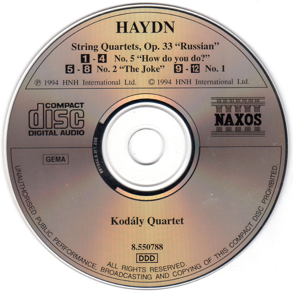 Joseph Haydn, Kodály Quartet : String Quartets Op. 33 "Russian" No. 1 - No. 2 "The Joke" - No. 5 "How Do You Do?" (CD, Album)