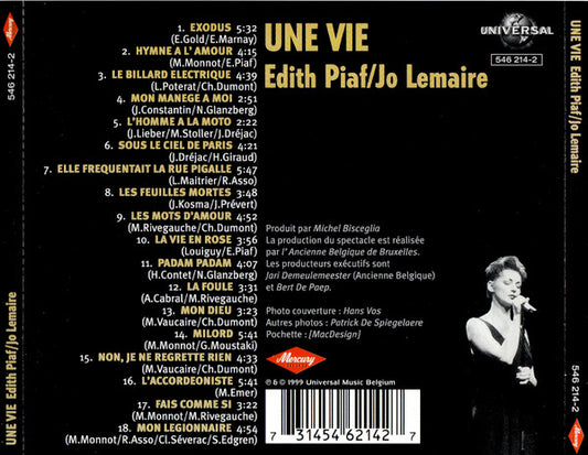 Jo Lemaire : Une Vie (Enregistrement Live Ancienne Belgique - Edith Piaf / Jo Lemaire) (CD, Album)