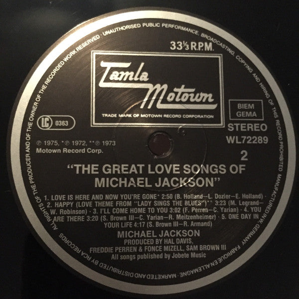 Michael Jackson : The Great Love Songs Of Michael Jackson (LP, Comp)