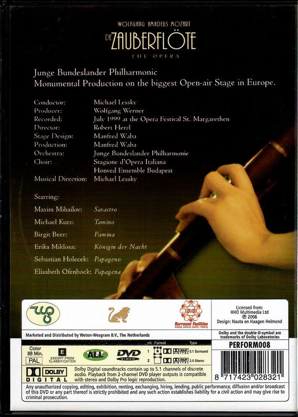 Wolfgang Amadeus Mozart, Junge Bundeslander Philharmonic, Michael Lessky, Stagione D'Opera Italiana, Honvéd Művész Együttes : Die Zauberflöte (DVD-V, Multichannel, PAL, All)