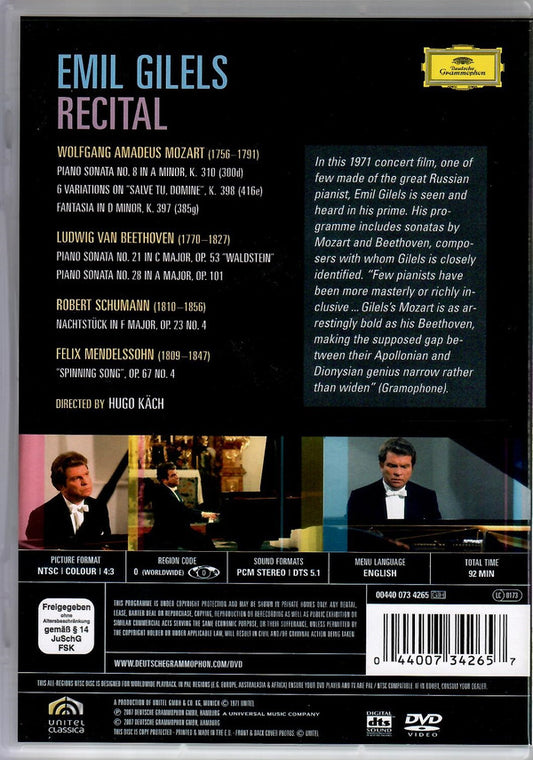 Ludwig van Beethoven, Felix Mendelssohn-Bartholdy, Wolfgang Amadeus Mozart, Robert Schumann, Emil Gilels : Recital (DVD-V, NTSC, 4:3)