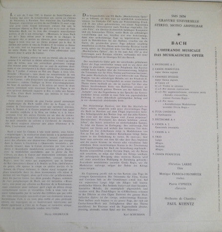 Johann Sebastian Bach, Orchestre De Chambre Paul Kuentz : Das Musikalische Opfer (L'Offrande Musicale) (LP)