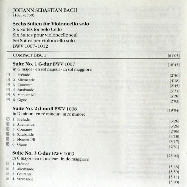 Johann Sebastian Bach, Pierre Fournier : 6 Suiten Für Violoncello Solo BWV 1007–1012 (2xCD, Album, RM, RP)