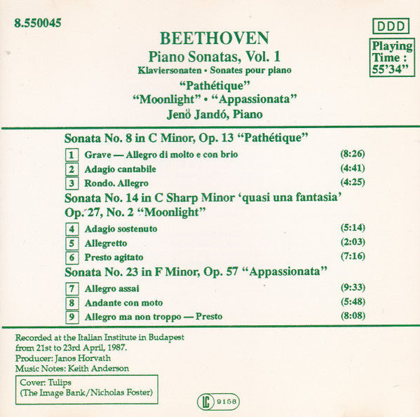 Ludwig Van Beethoven - Jenö Jandó : Piano Sonatas, Vol. 1 = Klaviersonaten = Sonates Pour Piano - "Pathétique" • "Moonlight" • "Appassionata" (CD, Album)