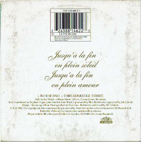Blur : To The End (CD, Single)