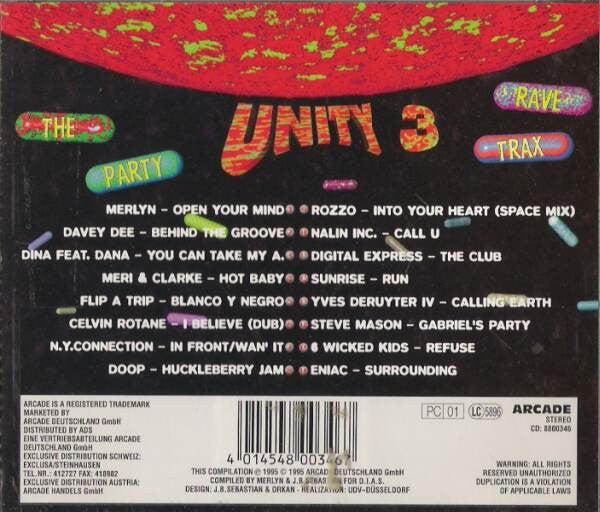 J.B. Sebastian + DJ Merlyn : Unity 3 - The Party Rave Trax (CD, Comp, Mixed)
