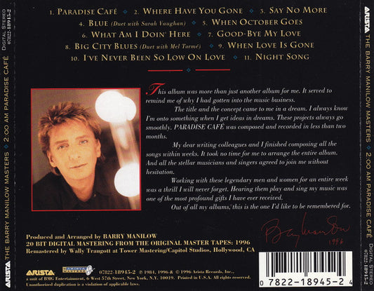 Barry Manilow : 2:00 AM Paradise Café (CD, Album, RE, RM)