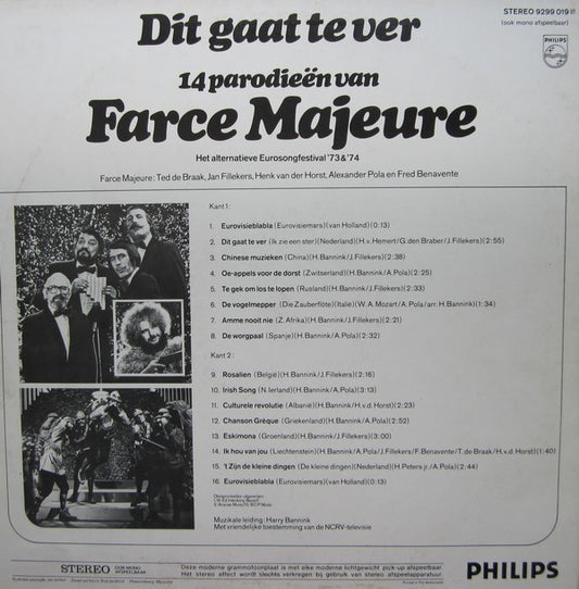 Farce Majeure : Dit Gaat Te Ver - 14 Parodieën Van Farce Majeure (LP, Album)
