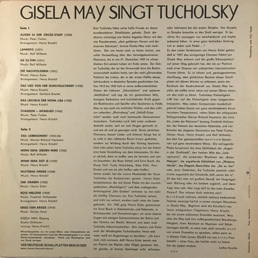 Gisela May : Gisela May Singt Tucholsky (LP, Album, RP)