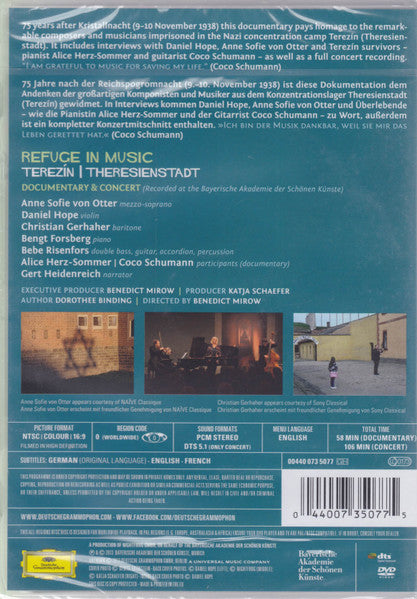 Anne Sofie Von Otter, Daniel Hope, Christian Gerhaher, Bengt Forsberg, Bebe Risenfors, Dorothee Binding, Benedict Mirow : Refuge In Music - Terezín | Theresienstadt (DVD-V, NTSC, Reg)