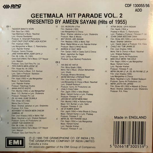 Various : Geetmala Hit Parade Vol. 2 Presented By Ameen Sayani (Hits Of 1955) (2xCD, Comp)
