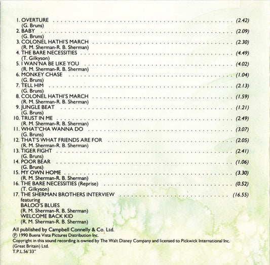George Bruns, Richard M. Sherman, Robert B. Sherman, Terry Gilkyson : Walt Disney Presents The Jungle Book - Original Motion Picture Soundtrack (CD, Album, RM)