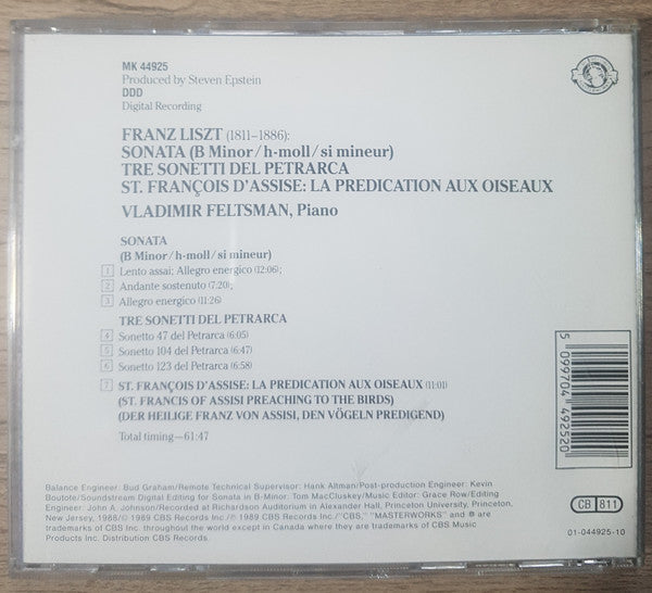 Vladimir Feltsman, Franz Liszt : Sonata In B Minor / Tre Sonetti Del Petrarca (CD, Album)