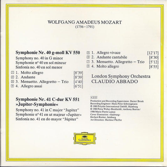 Wolfgang Amadeus Mozart, London Symphony Orchestra, Claudio Abbado : Symphony No. 40 / Symphony No. 41 "Jupiter" (CD, Album, RE, RM)