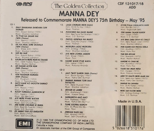 Manna Dey : The Golden Collection - 75th Birthday - May '95 (2xCD, Comp, Dou)