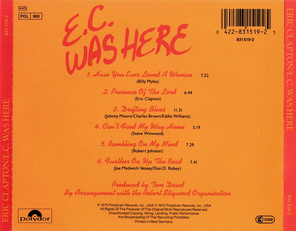 Eric Clapton : E.C. Was Here (CD, Album, RE, PDO)