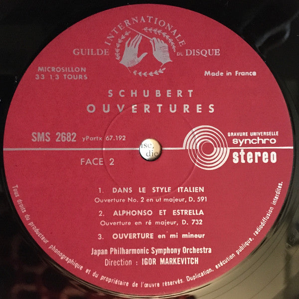 Franz Schubert / Felix Mendelssohn-Bartholdy, Japan Philharmonic Symphony Orchestra, Igor Markevitch : Symphonie N°4 "Italienische" / Drei Ouvertüren (LP, Ste)