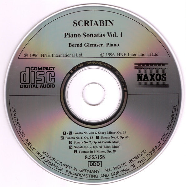 Alexander Scriabin, Bernd Glemser : Piano Sonatas Vol. 1 (Nos. 2, 5, 6, 7 And 9 / Fantasy In B Minor) (CD, Album, P+O)