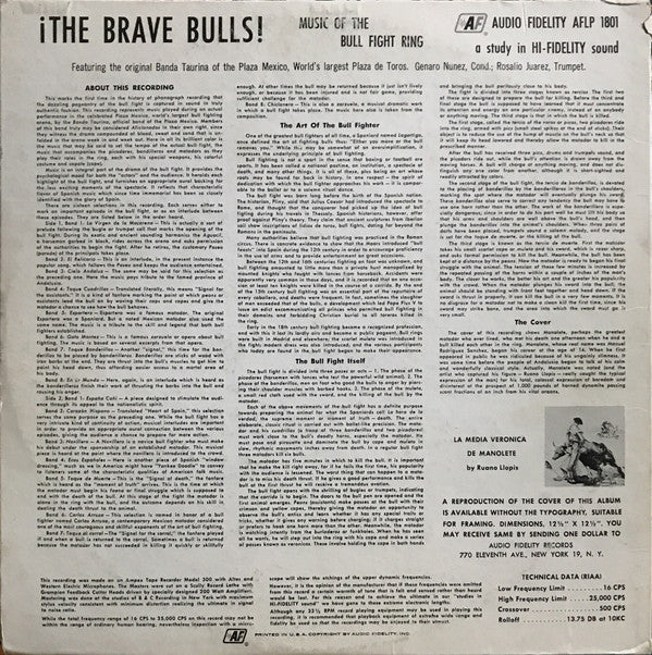 Banda Taurina : ¡The Brave Bulls! Music Of The Bull Fight Ring (LP, Album, Mono, RE)