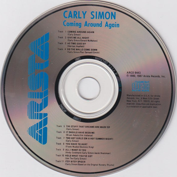 Carly Simon : Coming Around Again (CD, Album, M/Print)