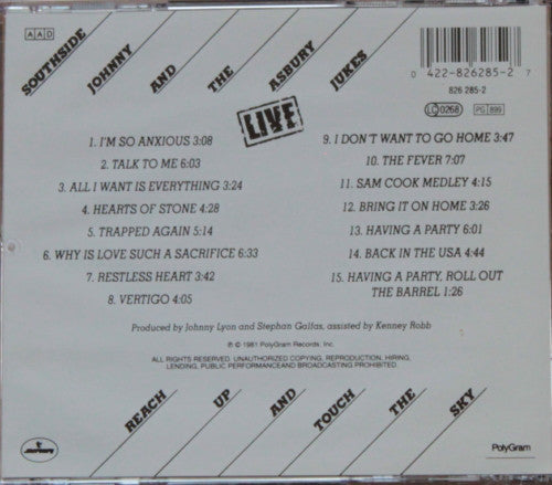 Southside Johnny & The Asbury Jukes : Live - Reach Up And Touch The Sky (CD, Album)