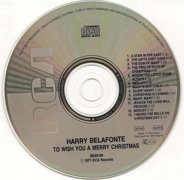 Harry Belafonte : To Wish You A Merry Christmas (CD, Album, RE)