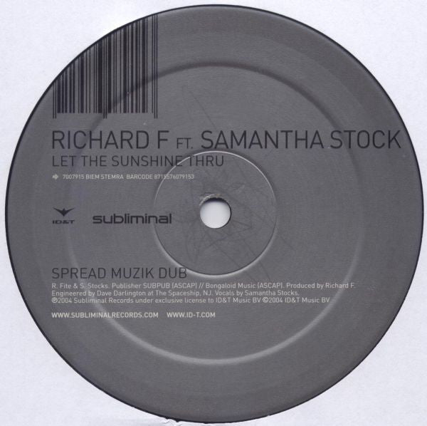 Richard F. Ft. Samantha Stocks : Let The Sunshine Thru (12")