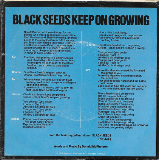 The Main Ingredient : Black Seeds Keep On Growing (7")