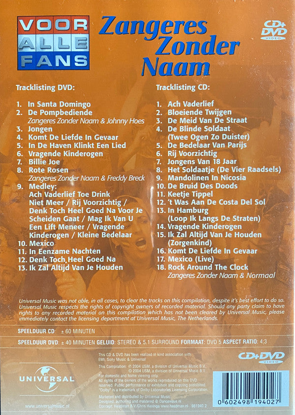 Zangeres Zonder Naam : Voor Alle Fans (CD, Comp + DVD-V, Comp, Ste)