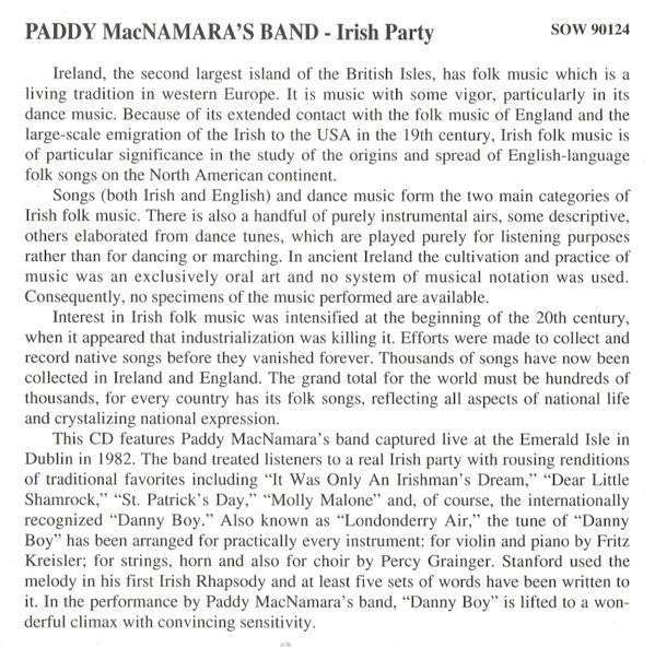 Paddy MacNamara's Band : Irish Party (CD, Album)