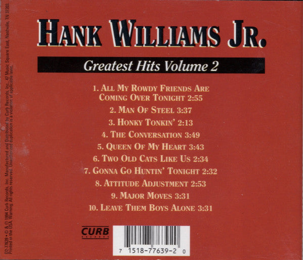 Hank Williams Jr. : Greatest Hits Volume 2 (CD, Comp, RE)