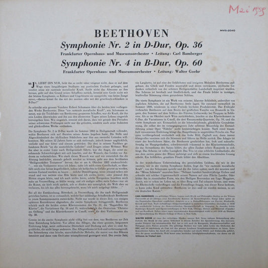 Ludwig Van Beethoven, Carl Bamberger, Walter Goehr, Frankfurter Opern- Und Museumsorchester : Symphonie Nr. 2 In D-Dur / Symphonie Nr. 4 In B-Dur (LP)