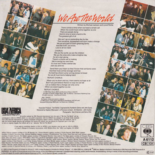 USA For Africa : We Are The World (7", Single, Sol)