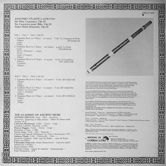 Antonio Vivaldi - Stephen Preston, The Academy Of Ancient Music : Six Flute Concertos, Op. 10 (LP, Album)