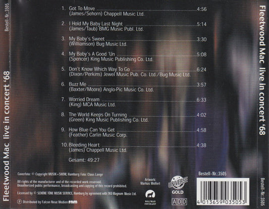 Fleetwood Mac : Live In Concert '68 (CD, Album, RE)