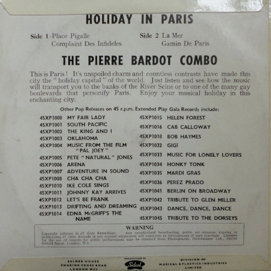 The Pierre Bardot Combo : Holiday In Paris (7", EP, Red)