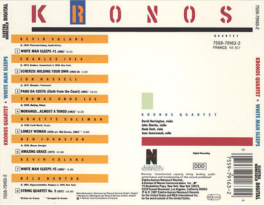 Kronos Quartet : White Man Sleeps (CD, Album, RE)