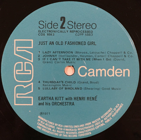 Eartha Kitt With Henri René And His Orchestra : Just An Old Fashioned Girl (LP, Album, RE)