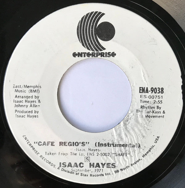 Isaac Hayes : Theme From Shaft / Cafe Regio's (Instrumental) (7", Promo, Styrene)