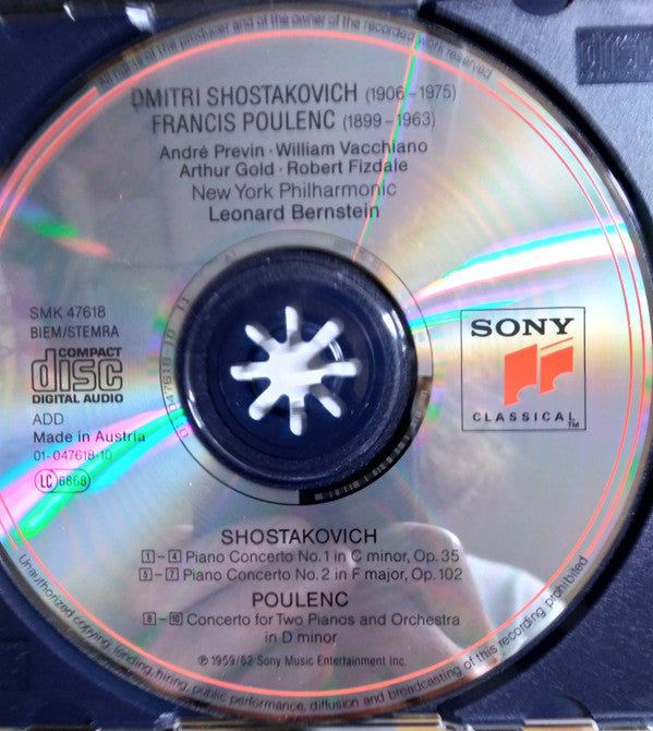 Dmitri Shostakovich / Francis Poulenc - Leonard Bernstein, New York Philharmonic : Piano Concertos No. 1 And No. 2 / Concerto For 2 Pianos (CD, Comp)