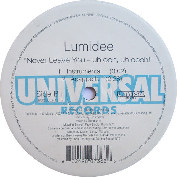 Lumidee : Never Leave You - Uh Ooh, Uh Oooh! (12")