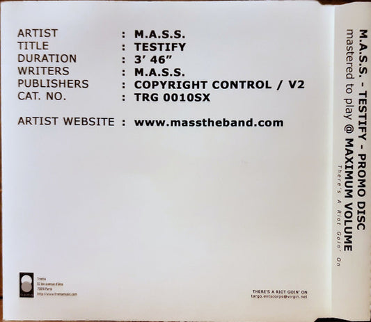 M.A.S.S. (3) : Testify (CD, Single, Promo)